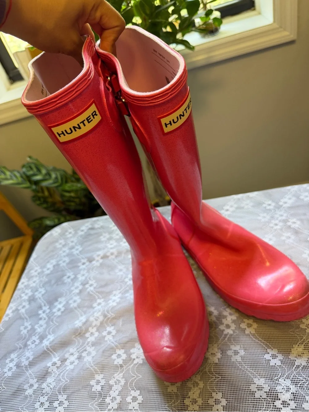 Hunter Glossy Pink Knee-High Rain Boots